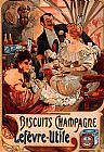 Alphonse Maria Mucha Canvas Paintings - Biscuits Champagne Lefevre Utile